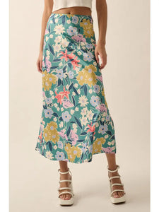 Floral Lace-Trim High-Waist Midi Skirt