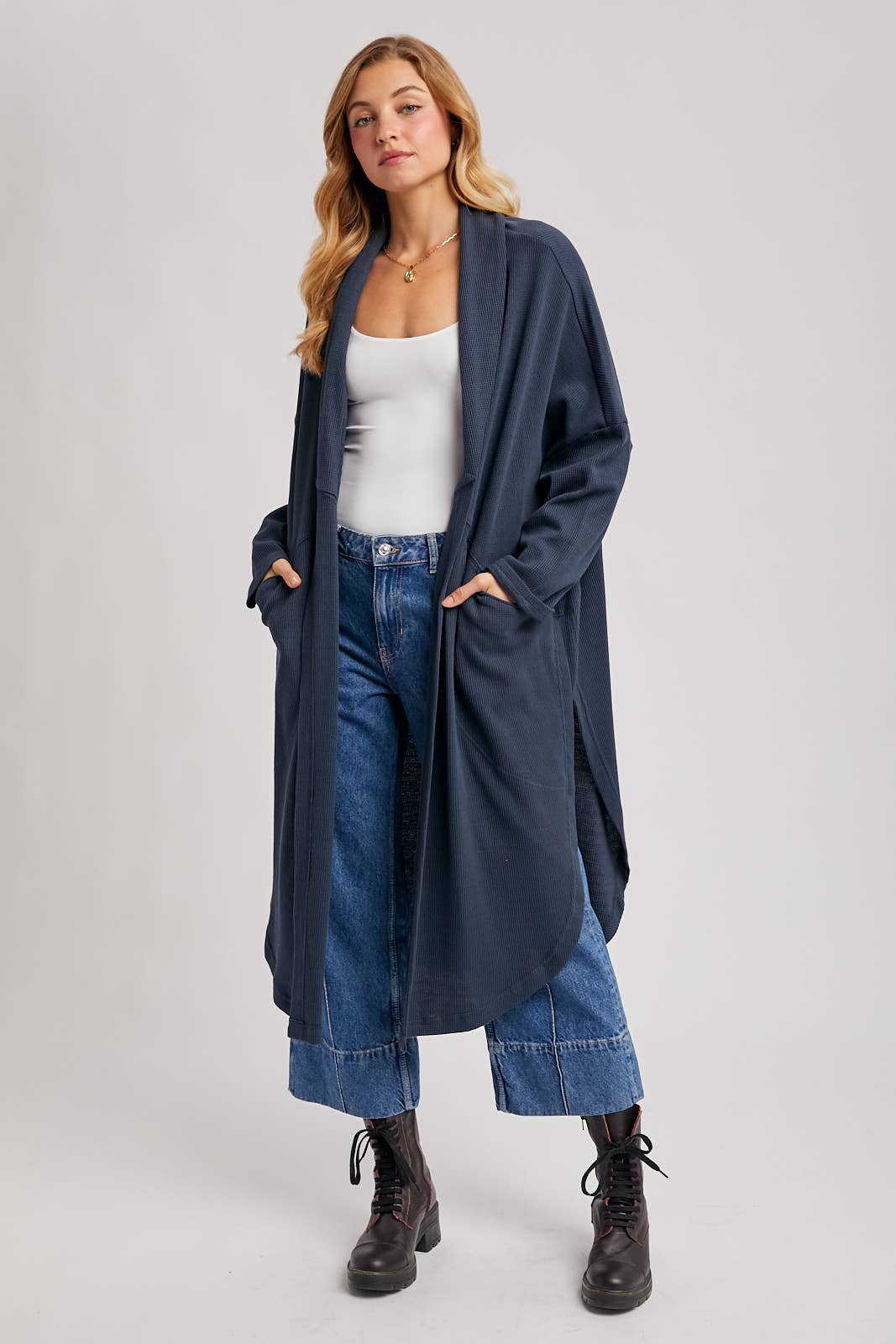 Navy Thermal Knit Cardigan