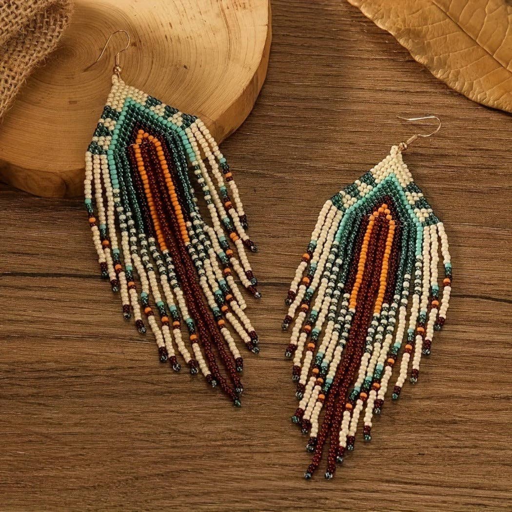 Beaded Long Tassel Earrings
