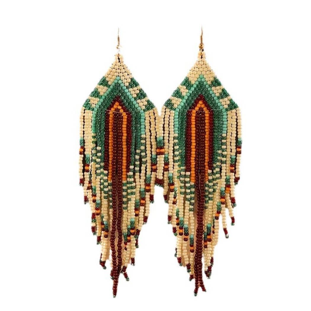 Beaded Long Tassel Earrings