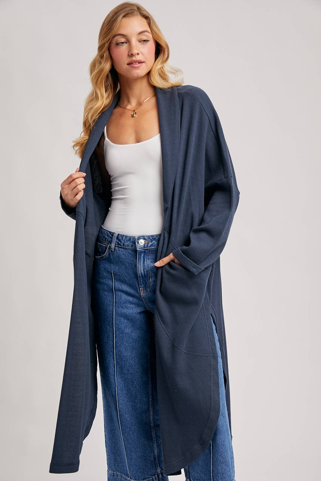 Navy Thermal Knit Cardigan